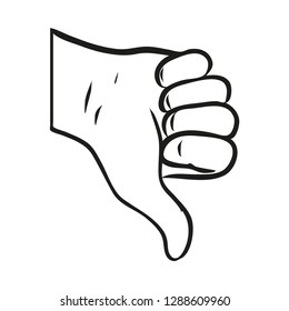 Thumbs down. black outline hand on far background. dislike symbol. isolated vector file. Communication, Smartphone, Chat, Copywriting, Internet.