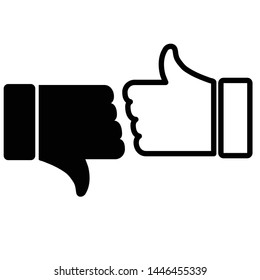 thumbs up and thumbs down - black vector icon 