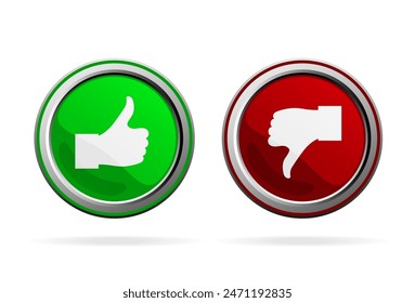 Thumbs up and down buttons on white. vector illustration.