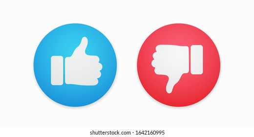 Thumbs up and thumbs down circle emblems. Like and dislike icons. Vector illustration