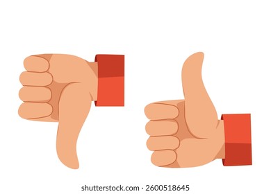 Thumbs Up and Down Colorful Icon – A vector illustration of hands giving thumbs up and down in a colorful style. Ideal for feedback, reviews, approvals, and various digital projects