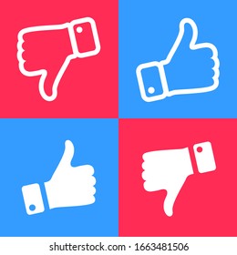 Thumbs up and thumbs down colorful squares. Do and Don't, Like icon and dislike vector illustration eps 10