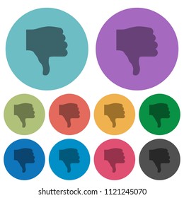 Thumbs down darker flat icons on color round background