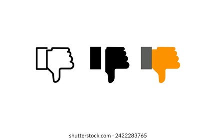 Thumbs down dislike, hate or thumbs down dislike for social networks, art icon for apps and websites. Bad choice sign. Voting. isolated vector icon line,black and flat color.