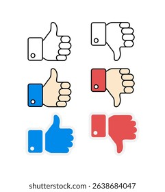 Thumbs up and thumbs down emblems. Like and dislike icons set. Vector illustration.