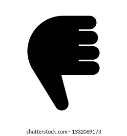 Thumbs down emoji glyph icon. Silhouette symbol. Disapproval, dislike hand gesture. No, bad gesturing. Negative space. Vector isolated illustration