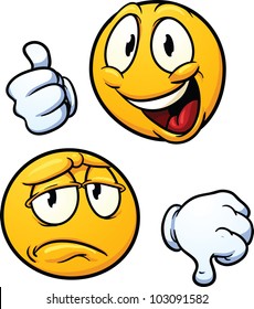 Thumbs up and thumbs down emoticons. Vector illustration with simple gradients. Each in a separate layer for easy editing.