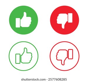 Thumbs up and thumbs down in fill and outline design. vector illustration
