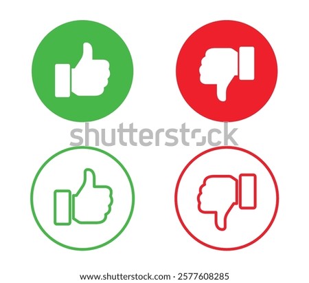 Thumbs up and thumbs down in fill and outline design. vector illustration