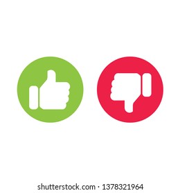 Thumbs up and down flat icons. Hands showing Like and Unlike signs.