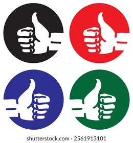 Thumbs up and down flat icons. Hands showing Like and Dislike signs. Modern circle symbols with long shadows for social media or apps. Vector illustration.