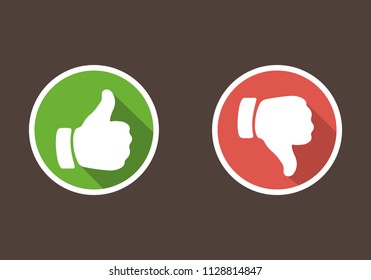 Thumbs up and thumbs down in flat style