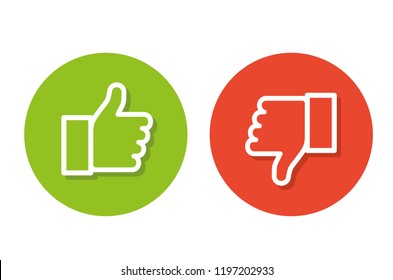 Thumbs up and thumbs down. Flat style - stock vector.
