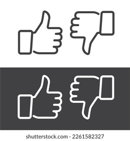 Thumbs up and thumbs down. Flat style - stock vector.