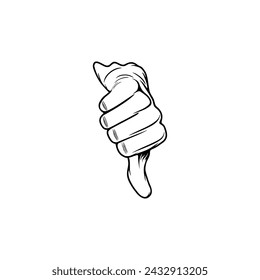 thumbs down gesture black and white vector illustration