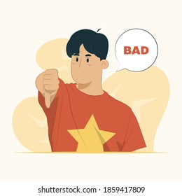 Thumbs down gesture, unhappy, angry, showing rejection, negative, bad expression concept for banner, poster, website, etc.