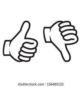 Thumbs up and down gesture vector illustration in black