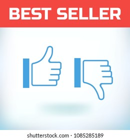 thumbs up and thumbs down. Good choice sign. Bad choice sign. Voting. Disapproval isolated vector icon. Thumbs down dislike, hate or thumbs down dislike for social networks.