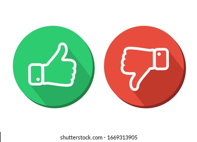 Thumbs up and thumbs down. Green and red Like icon and dislike Vector illustration set isolated on white background eps 10