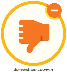 Thumbs down hand in circle line with minus icon vector illustration in flat color design