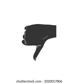 Ilustración de silueta de icono de mano abajo. Decisión Negativa Vector Gráfico Pictograma Símbolo Clip Art. Dibujo Doodle Signo negro.