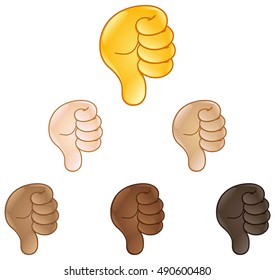 Thumbs Down Hand Sign Emoji Set Of Various Skin Tones