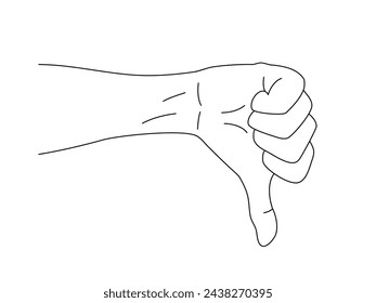 Thumbs down hand sign gesture isolated in editable line drawing.