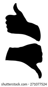Thumbs up and Thumbs Down Hand Silhouettes, Vector Illustration isolated on White Background. 