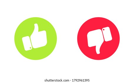 Thumbs Up y Thumbs Down Hands. Verde y rojo Como icono y no me gusta. Ok y mal signo. una decisión similar o no digna. Elección positiva y negativa. Estilo social de los botones