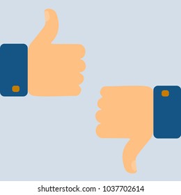 Thumbs up and down. Hands. Vector illustration