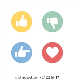 Thumbs up and down, heart signs. Simple buttons with user feedback for social network, mobile app or web site design. Vector illustration. - Vector
