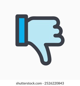 Icono de pulgar hacia abajo con un contorno azul y gris, que simboliza la desaprobación o la aversión. El estilo de Vector lo hace adecuado para contenido digital y reseñas.