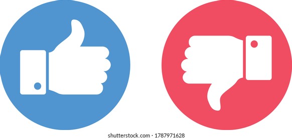 Thumbs up and Thumbs down icon in color circle. Like and Dislike vector icon in flat style. Simple vector illustration