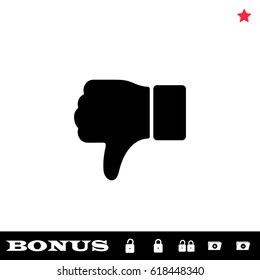 Thumbs down icon flat. Black pictogram on white background. Vector illustration symbol and bonus button open and closed lock, folder, star