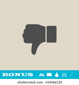Thumbs down icon flat. Grey pictogram on light background. Vector illustration symbol and bonus button real estate, ottoman, vase, tv, fishing rod