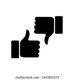 Thumbs up and thumbs down icon. Like and dislike black silhouette sign. Disagree with agree symbol. Arm gesture. Vector isolated on the white background