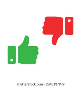 Thumbs up and thumbs down icon. Like and dislike silhouette sign. Disagree with agree symbol. Arm gesture. Isolated on white background. Vector Illustration