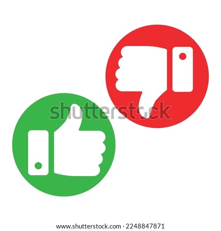 Thumbs up and thumbs down icon. Like and dislike white silhouette sign. Disagree with agree symbol. Arm gesture. Isolated on white background. Vector Illustration