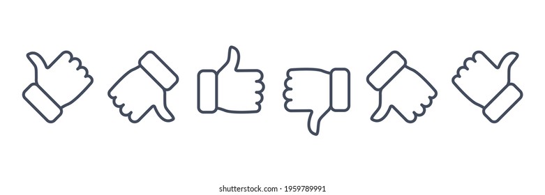 Thumbs up and thumbs down icon set. Like and dislike line sign collection. Disagree with agree outline symbol group. Arm gesture. Vector isolated on the white background