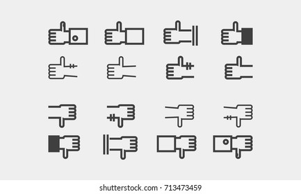 Thumbs Up and Down Icon Set in Line Art Style