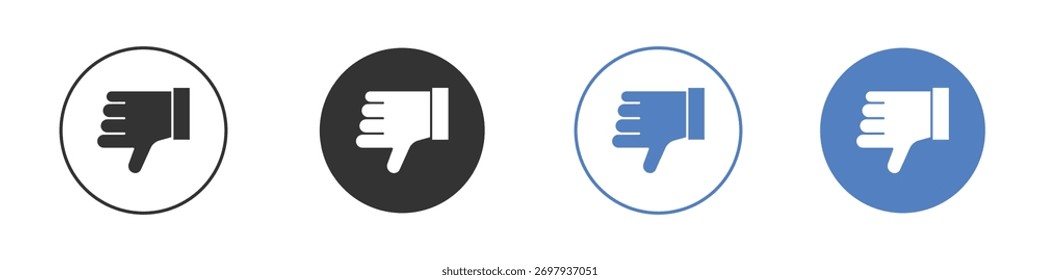 Icono de pulgar hacia abajo. Icono de silueta en estilo plano blanco y negro. Eps10