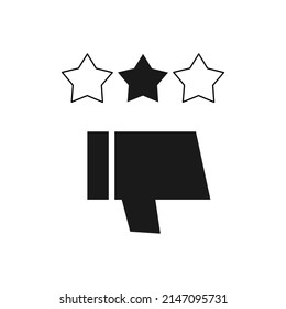 thumbs down icon with star for bad review concept. customer disappointment rating