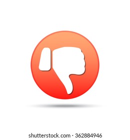 Thumbs down icon. Vector illustration. Red color.