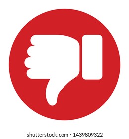 Thumbs down icon vector isolated on flat red round button illustration