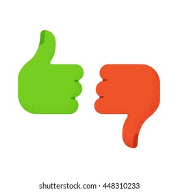 Thumbs Up and Thumbs Down icons in cartoon style with retro texture. Flat vector illustration.