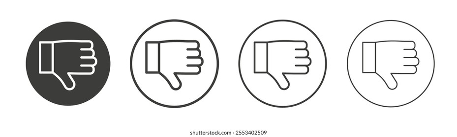 Thumbs down icons collection. vector set in black color