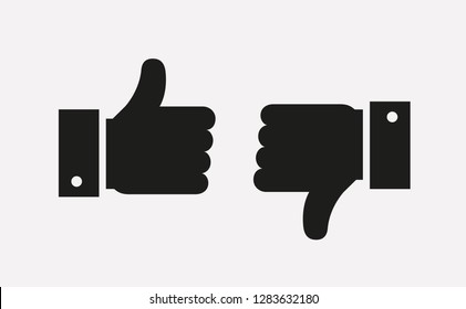 Thumbs up and thumbs down icons isolated on white background. Hands showing Like and Dislike signs. Vector symbols.