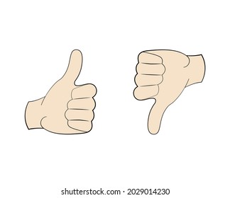 Thumbs up and thumbs down icons. Linear like button, linear dislike button. Simple linear stroke, outline style.