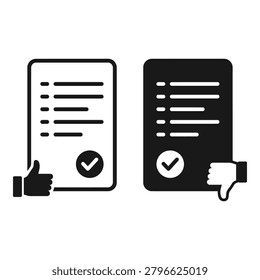 Thumbs up and thumbs down icons on checklists accept or refuse documents icon