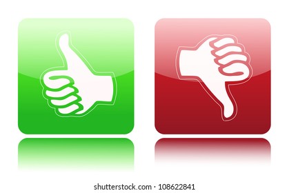Thumbs up and down icons on white